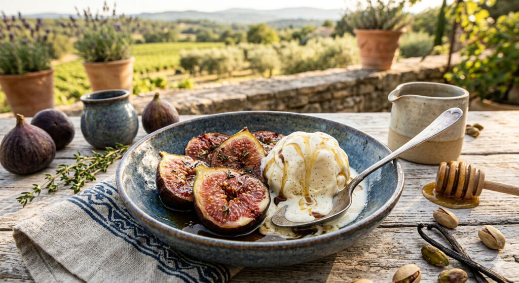 Figues Rôties au Miel et Glace Vanille