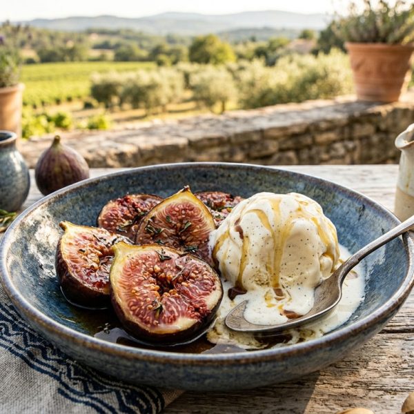 Figues Rôties au Miel et Glace Vanille
